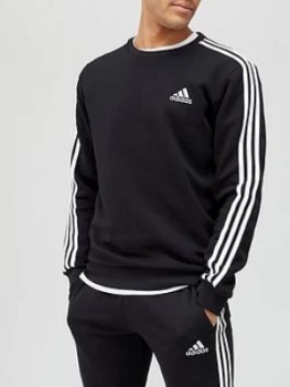 Adidas 3-Stripe Fleece Sweat Top - Black White