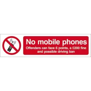 No Mobile Phones Offenders Can Face 6 Points and a £200 Fine Sign