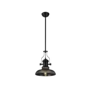 Worcester Ceiling Pendant E27 With 30cm Round Glass Shade, Matt Black, Smoked