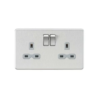 Screwless 13A 2G DP switched socket - Brushed chrome with grey insert - Knightsbridge