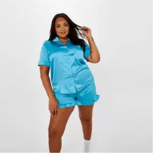 Missguided Plus Size Satin Shirt and Shorts Pyjama Set - Blue