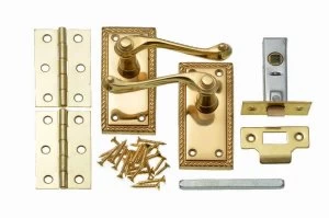 Wickes Cheshire Georgian Scroll Latch Door Handle Set - Polished Brass 1 Pair