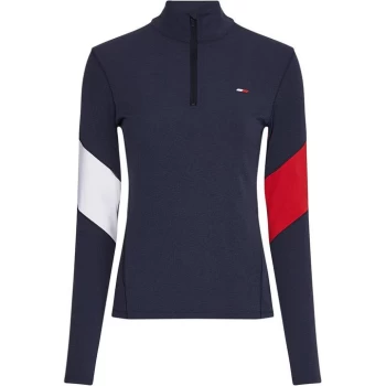 Tommy Sport Block Long Sleeve Zip Top - Navy/Red/Wht