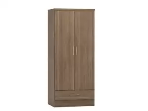 Seconique Nevada Rustic Oak 2 Door 1 Drawer Double Wardrobe