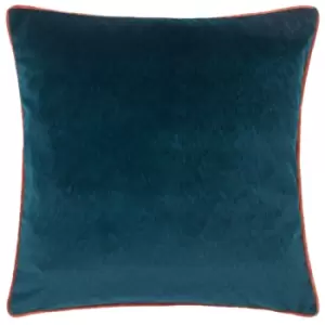 Torto Opulent Velvet Cushion Teal/Brick, Teal/Brick / 50 x 50cm / Polyester Filled