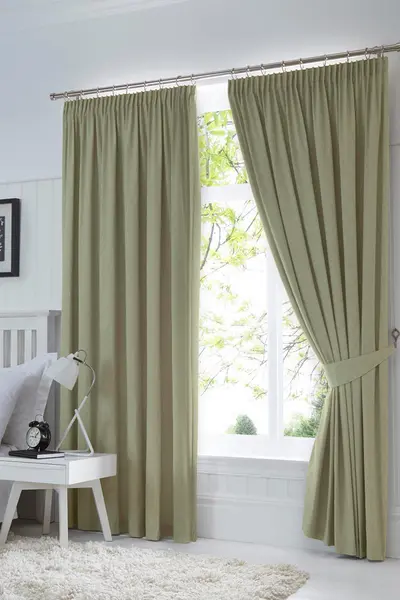 Fusion 'Dijon' Thermal and Blackout Fully Lined Pencil Pleat Curtains Green