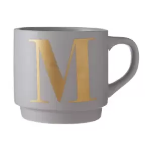 Grey Porcelain M Alphabet Mug