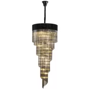 Luminosa Lighting - Luminosa Poland Ceiling Pendant Round 5 Tier 23 Light E14, Matt Black, Smoke Sculpted Glass