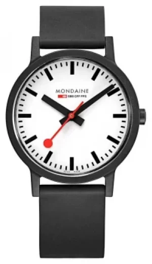 Mondaine Essence Quartz Black Natural Rubber Strap White Watch