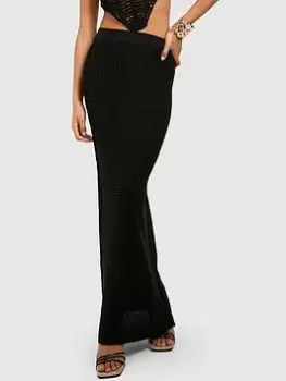 Boohoo Crochet Maxi Skirt - Black, Size XL, Women