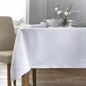 Damask Rose Tablecloth 70x90 Rectangle For Dining Table Easycare - White