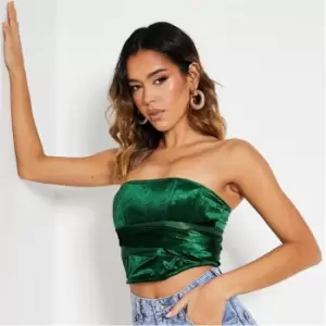 I Saw It First Velvet Tie Back Corset Top - Green