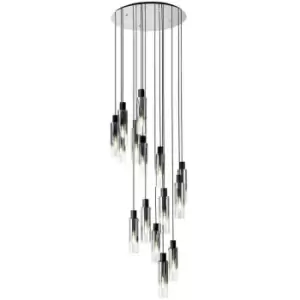 Luminosa Round Pendant, 15 Light Adjustable E27, Black, Smoke Fade Glass, Item Weight: 25.3kg