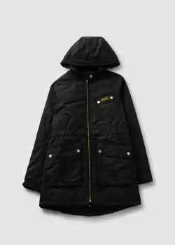 Barbour International Kids Monaco Waxed Hooded Jacket With Elastic Waist In Black