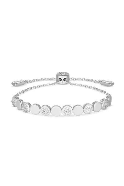 Silver Plated Polished Pave Multi Circle Toggle Bracelet