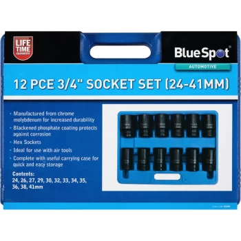 Bluespot - 01556 12 Piece 3/4' Impact Socket Set (24-41mm)