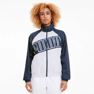 PUMA Feel IT Woven Windbreaker Womens Training Jacket, White/Dark Denim, size Small, Clothing