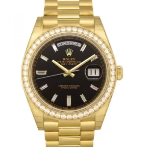 Rolex Day-Date 40 Yellow Gold Black Diamond Dial & Diamond Bezel President Bracelet