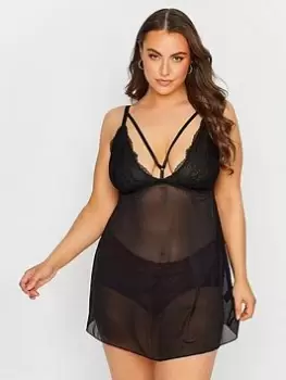 Yours Strapping Detail Lace Babydoll Black, Size 30-32, Women