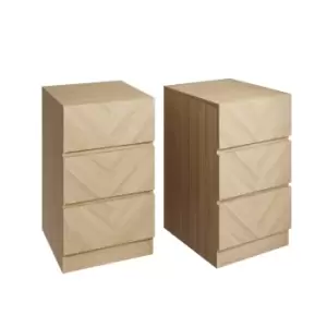 Set of 2 Taranto 3 Drawer Bedside Tables, Oak Effect Brown