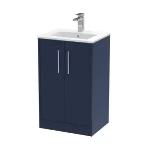 Hudson Reed Juno 500mm Floor Standing 2 Door Vanity & Minimalist Basin - Electric Blue