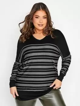 Yours Stripe Long Sleeve Top - Black, Size 20, Women