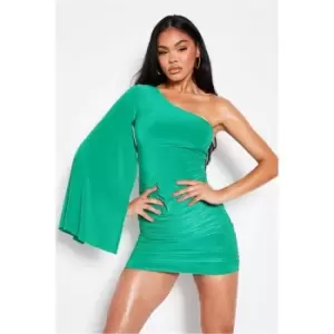 I Saw It First Green Double Layer Slinky Square Neck Ruched Bodycon Midi Dress - Green