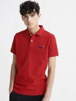Superdry Classic Pique Short Sleeved Polo Top - Red, Size S, Men