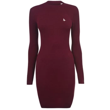 Jack Wills Bookham Ribbed Knitted Mini Dress - Damson