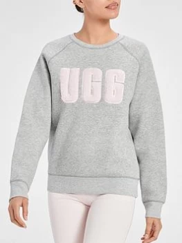 UGG Madeline Fuzzy Logo Crew Neck Jumper - Grey Heather / Sonora Size M Women