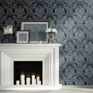 Darcy James - Eleanore Damask Blue Wallpaper Living Room Bedroom - Damask Blue