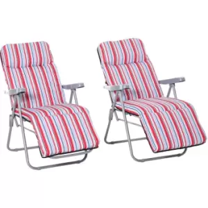 Set of 2 Adjustable Sun Lounger Recliner Reclining Seat Red and White - Outsunny