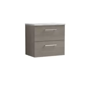 Nuie Arno 600mm Wall Hung 2 Drawer Vanity & Bellato Grey Laminate Top Solace Oak