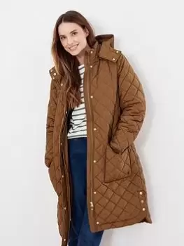 Joules Chatham Diamond Quilted Coat - Rust, Orange, Size 10, Women