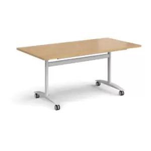 Rectangular deluxe fliptop meeting table with white frame 1600mm x 800mm - oak