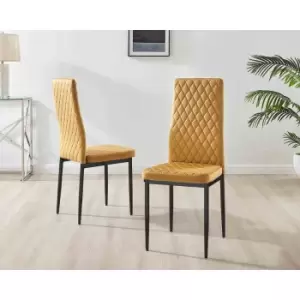 Furniture Box 6X Milan Kitchen Dining Chair Mustard Velvet Black Legs