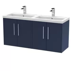 Hudson Reed Juno 1200mm Wall Hung 4 Door Vanity & Double Polymarble Basin - Electric Blue