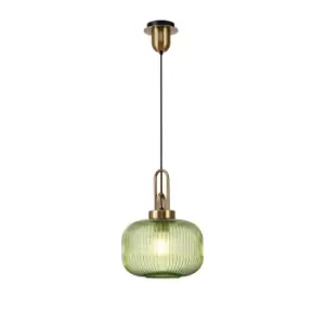 Yorktown E27 Ceiling Pendant With 30cm Pumpkin Ribbed Glass, Brass Gold, Green, Matt Black