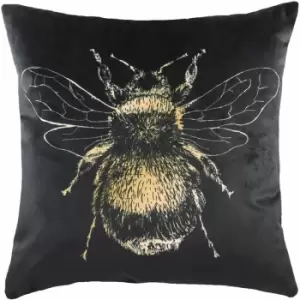 Evans Lichfield - Gold Bee Faux Velvet Cushion Cover, Black, 43 x 43 Cm