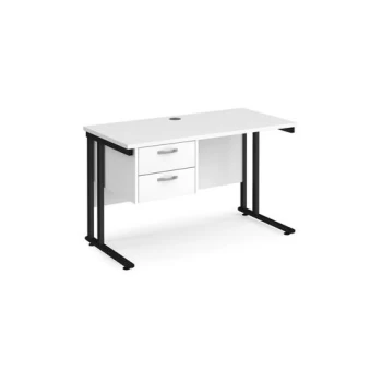 Office Desk Rectangular Desk 1200mm With Pedestal White Top With Black Frame 600mm Depth Maestro 25 MC612P2KWH