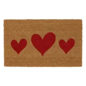 JVL Heart Print, Latex Backed Coir Mat, 45x75cm -Brown/Red