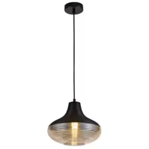 Single Vase Dome Ceiling Pendant E27, Black, Amber Glass - Luminosa Lighting