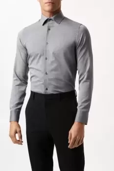 Charcoal Long Sleeve Slim Fit Basket Weave Shirt