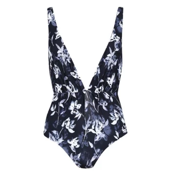 Firetrap Plunge Swimsuit Ladies - Black Flwr Prnt