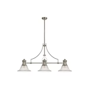 Luminosa Lighting - 3 Light Telescopic Ceiling Pendant E27 With 30cm Smooth Bell Glass Shade, Polished Nickel, Clear