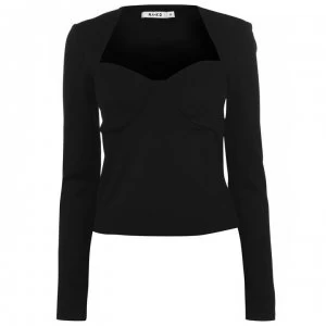 NA-KD Shaped Neckline Top - Black