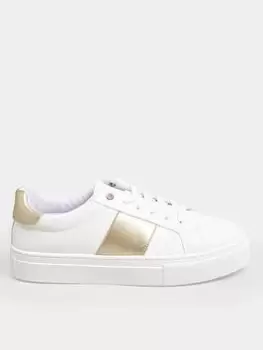 Yours Yours Extra Wide Fit Side Stripe Trainer Gold, Size 8, Women