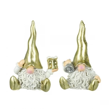 Sitting Gonks In Shiny Gold Hats (Set of 2)