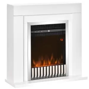 HOMCOM Electric Fireplace Suite with Remote Control, Freestanding Fireplace Heater with Flame Effect, 1kW/2kW, Overheat Protection, White