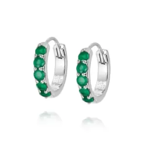 Daisy London 925 Sterling Silver Beloved Green Onyx Huggie Earrings Sterling Silver